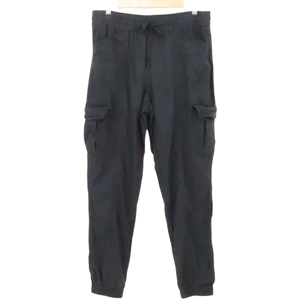 INC Linen Blend Cargo Jogger Pants Womens Size M Black Utility Gorp Lightweight